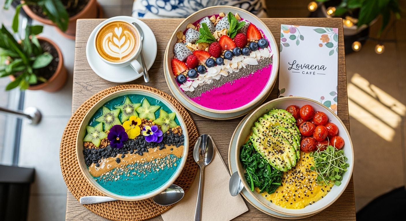 Vegane Frühstückstrends 2026 – bunte Bowls im Lovaena Café
