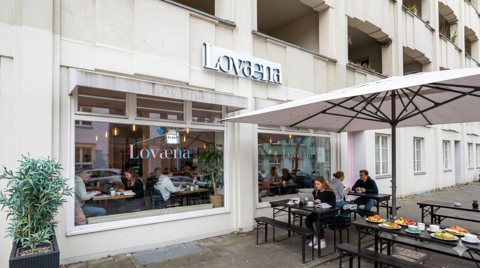 Studierende lernen im Café für Studierende in Hamburg bei Kaffee und Frühstück